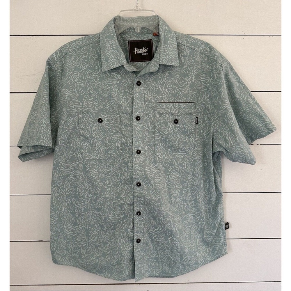 Howler Brothers Heed the Call Green/White Pattern Hawaiian Shirt Size Large